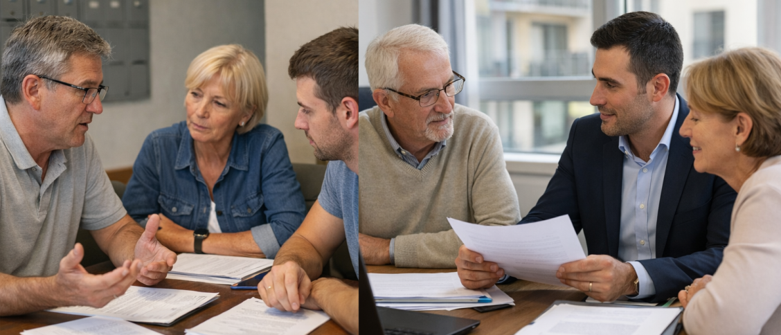 Couple senior et conseiller examinant documents financiers