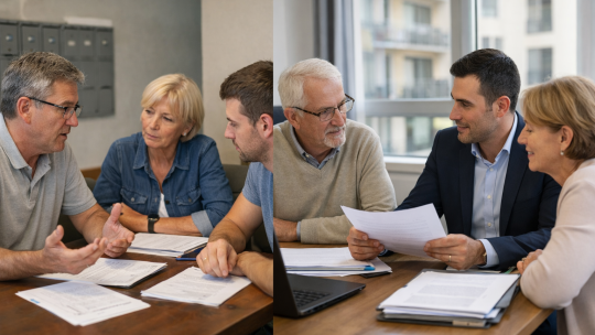 Couple senior et conseiller examinant documents financiers