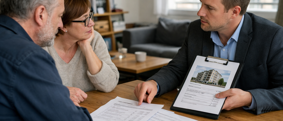 Conseiller discutant dossier immobilier avec un couple